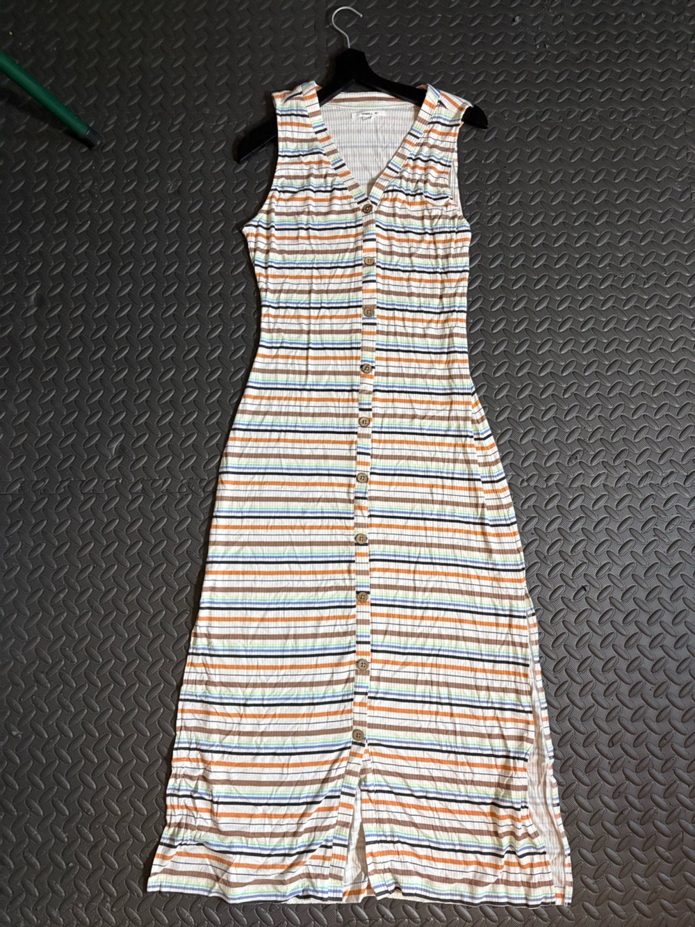 O'Neill White Striped Button-Front Maxi Dress in Blue, Orange and Tan